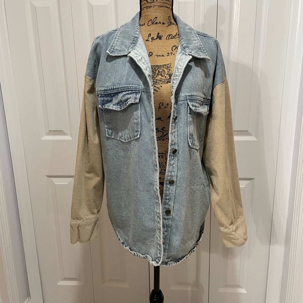 Beige Botany Denim and Tan Corduroy Sleeve Jacket - Men’s Med, Women’s Lg